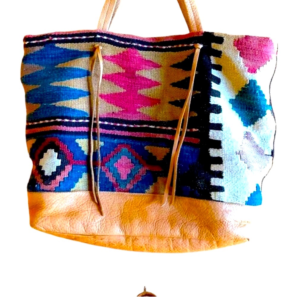 Tylie Malibu Oversized Aztec Leather Upcycled Textile Leather Oversize Weekender